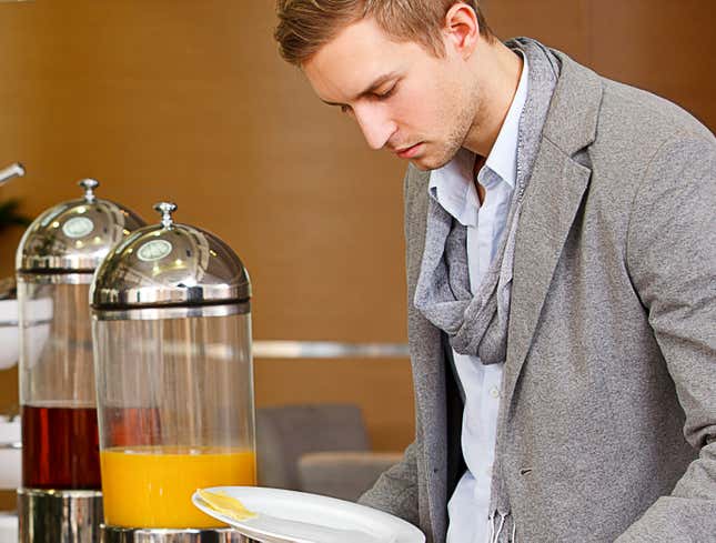 Image for article titled Late-Rising Hotel Guest Comes To Terms With Remnants Of Free Breakfast