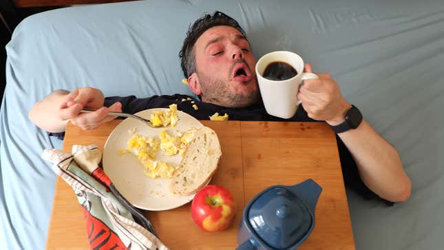 Image for article titled Delight At Receiving Breakfast In Bed Mitigated By Difficulty Of Eating While Horizontal