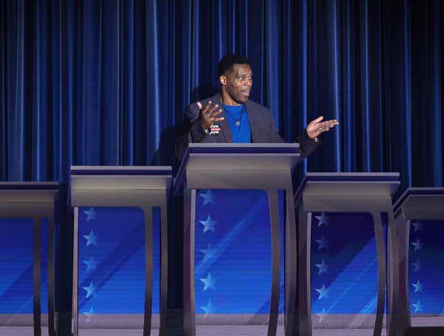 Image for article titled Herschel Walker Gets Line Of Lecterns To Block For Him During Debate