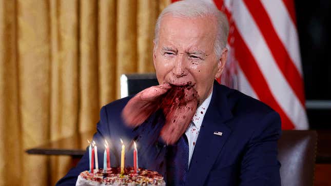 Image for article titled Biden’s Lungs Fly Out Of Mouth In Attempt To Blow Out Birthday Candles