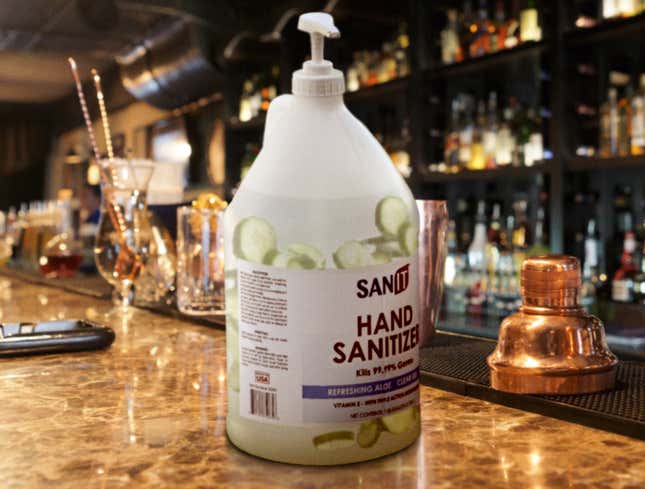 Image for article titled Posh Restaurant Has Cucumber Slices Floating In Jug Of Hand Sanitizer