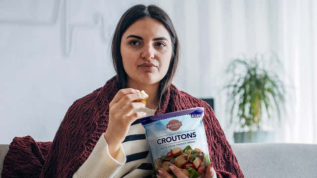 Image for article titled Cheat Day Used On Entire Bag Of Croutons