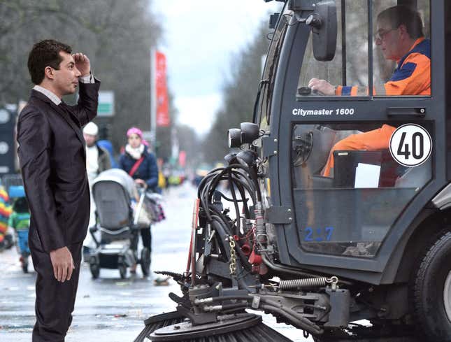 Image for article titled D.C. Street Sweeper Lays On Horn At Saluting Pete Buttigieg Standing In Path