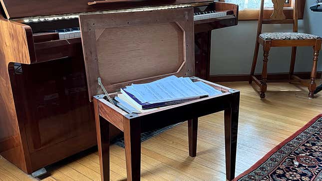 Image for article titled Report: Bench Near Piano Secretly Hiding Books About Music